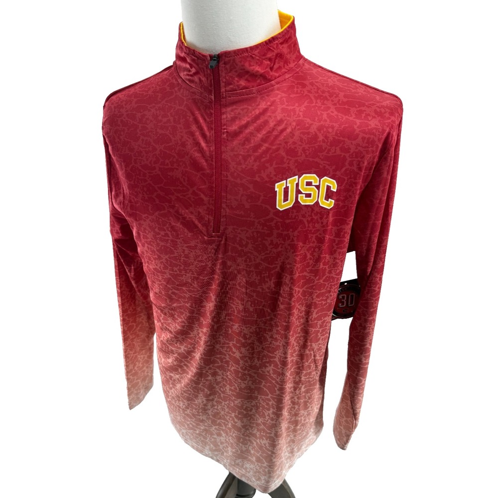Colosseum USC Trojans Mens Medium Red Gradient 1/4 Zip Pullover‎ Shirt NEW